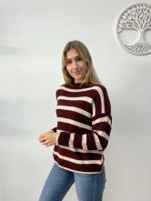 Jersey de Punto con Estampado de Rayas Granate