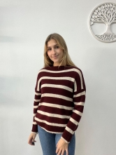 Jersey de Punto con Estampado de Rayas Granate