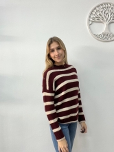Jersey de Punto con Estampado de Rayas Granate