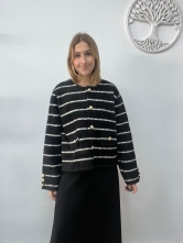 Rebeca de rayas con destellos y botones joya Negro