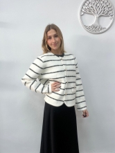 Rebeca de rayas con destellos y botones joya Blanco