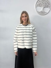 Rebeca de rayas con destellos y botones joya Blanco
