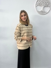 Rebeca de rayas con destellos y botones joya Beige