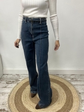 Jeans Wide Leg con Costura Frontal y Talle alto