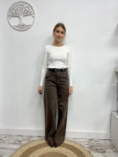 Pantalón Wide Leg con Costura Frontal en Marrón