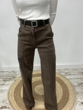 Pantalón Wide Leg con Costura Frontal en Marrón