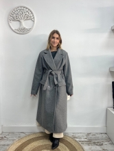 Abrigo Maxi Cruzado con Cinturón Gris