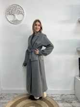 Abrigo Maxi Cruzado con Cinturón Gris