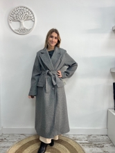 Abrigo Maxi Cruzado con Cinturón Gris