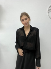 Blusa Negra Semitransparente con Detalles de Puntitos