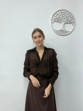 Blusa Marrón Semitransparente con Detalles de Puntitos