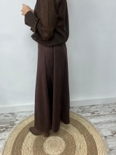 Falda Larga de Antelina con Cinturón Ancho Incorporado Marrón