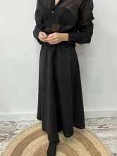 Falda Larga de Antelina con Cinturón Ancho Incorporado Negro