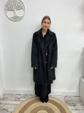 Abrigo Largo Efecto Borreguito Negro