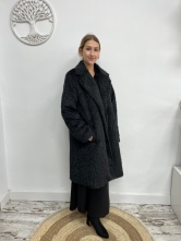 Abrigo Largo Efecto Borreguito Negro