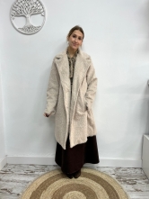 Abrigo Largo Efecto Borreguito Beige