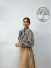 Camisa de Cuadros Pequeños con Lazada al Cuello