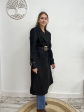 Abrigo Largo Cruzado con Cinturón - Negro