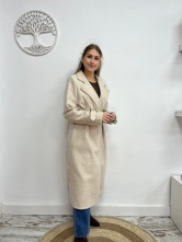 Abrigo Largo Cruzado con Cinturón - Beige
