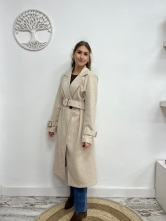 Abrigo Largo Cruzado con Cinturón - Beige