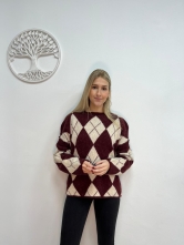 Jersey de punto Rombos Granate y Beige