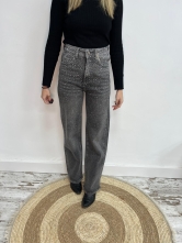 Jeans Straight Tiro Alto con Brillos