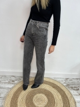 Jeans Straight Tiro Alto con Brillos