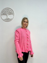Chaqueta de Punto Rosa con Botones y Volante