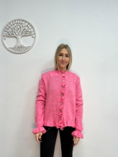 Chaqueta de Punto Rosa con Botones y Volante