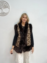 Chaleco Estampado con Detalle de Pelo Marrón