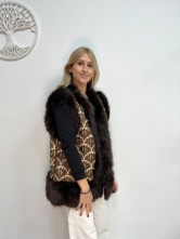 Chaleco Estampado con Detalle de Pelo Marrón