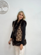 Chaleco Estampado con Detalle de Pelo Marrón