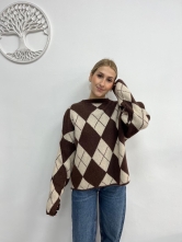 Jersey de Punto Rombos Marrón y Beige