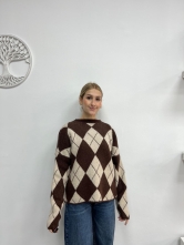 Jersey de Punto Rombos Marrón y Beige
