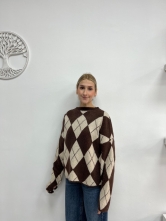Jersey de Punto Rombos Marrón y Beige