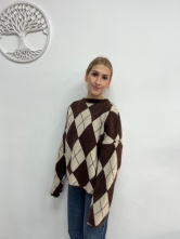 Jersey de Punto Rombos Marrón y Beige