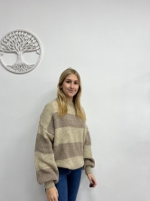 Jersey de Punto Estampado de Rayas Beige