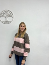 Jersey de Punto Estampado de Rayas Rosa