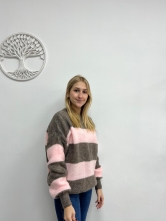 Jersey de Punto Estampado de Rayas Rosa