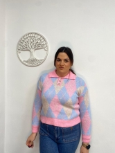 Jersey de Punto Suave Estampado Rombos