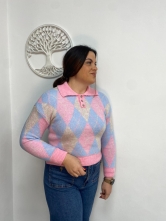 Jersey de Punto Suave Estampado Rombos