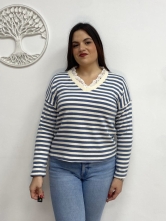 Jersey Rayas Cuello con Encaje