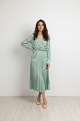 Vestido Midi Plisado-Verde Menta Suave