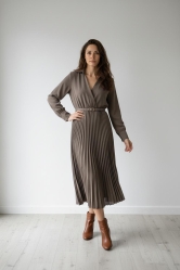 Vestido Midi Plisado-Marrón