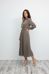 Vestido Midi Plisado-Marrón