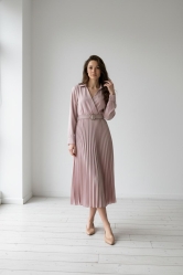 Vestido Midi Plisado- Rosa