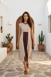 Vestido midi de inspiración mediterránea Estampado Negro