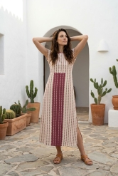 Vestido midi de inspiración mediterránea Estampado Granate