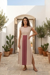 Vestido midi de inspiración mediterránea Estampado Granate