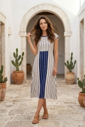 Vestido midi de inspiración mediterránea Estampado Azul